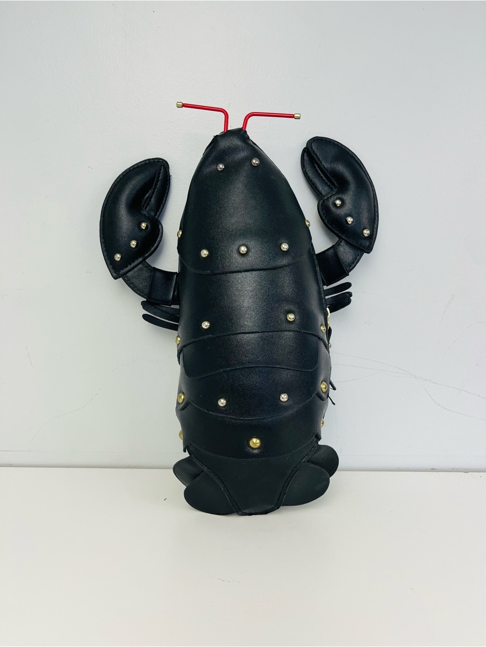Black Studded Faux Leather Lobster Clutch